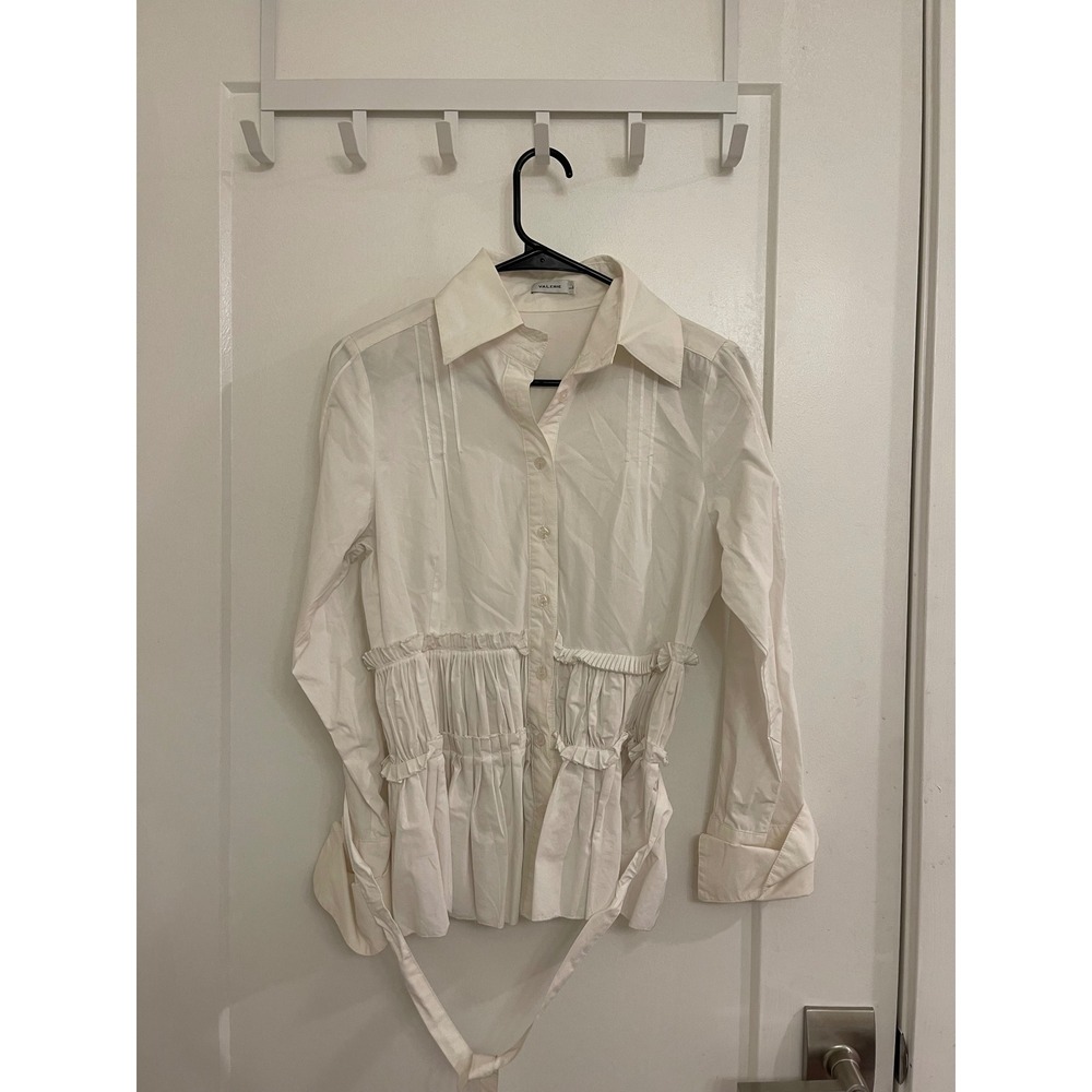 Vintage Y2K Valerie Office Siren Blouse Button Up‎ Chic Business White Scrunch